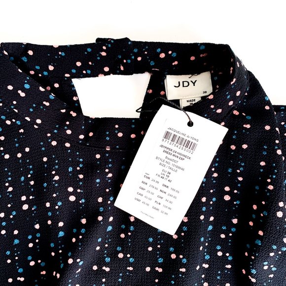 NWT jacqueline de yong piper 2/4 dress black dot 8 - Picture 3 of 10